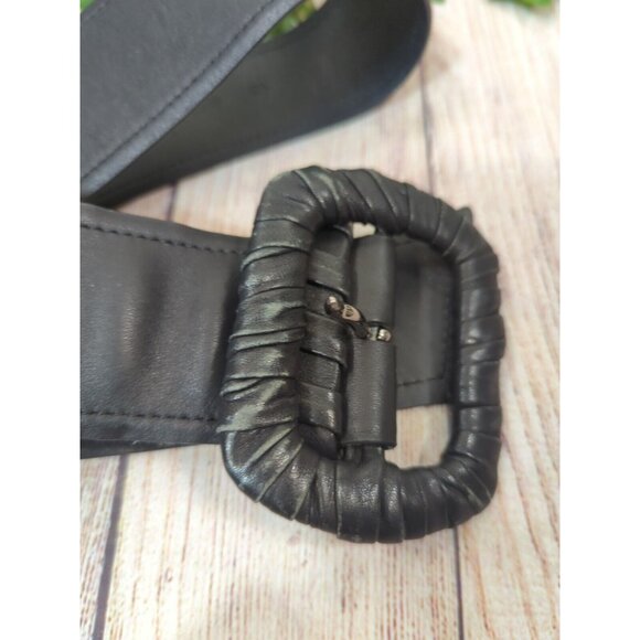 Prada Women's Black Leather Wide Waist Belt 105 Cm / 42 INCH MADE IN ITALY - Picture 3 of 7